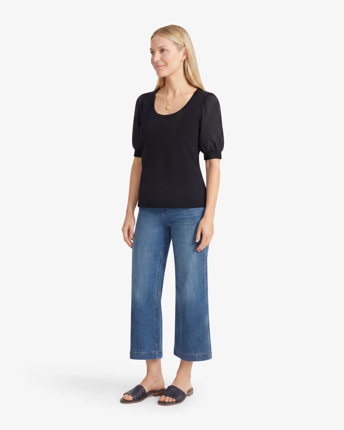 Short Sleeve Mixed Media Top – Classic Belle Meade Black - Draper James