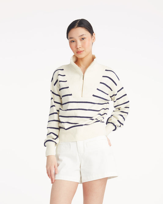 Striped Zip-Up Sweater in Mariner Stripe Mariner Stripe - Draper James