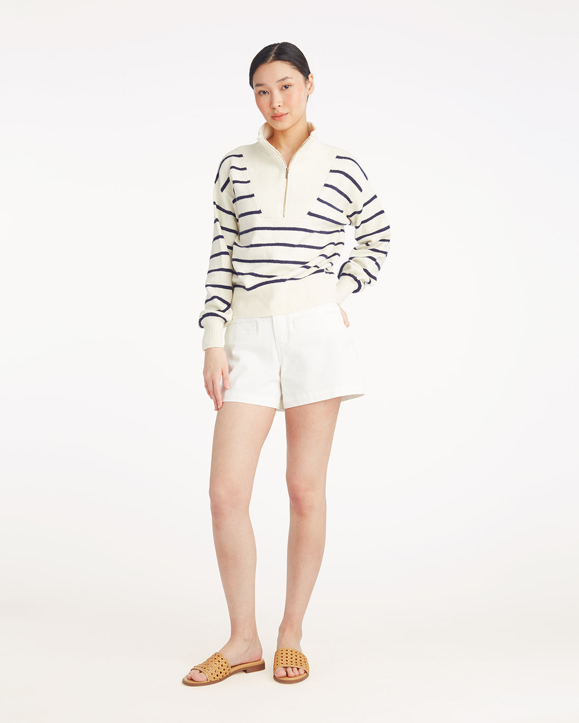Striped Zip-Up Sweater in Mariner Stripe Mariner Stripe - Draper James