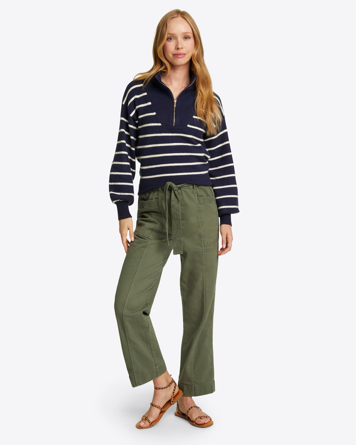 Striped Quarter Zip Sweater in Navy Mariner Stripe Nassau Navy - Draper James