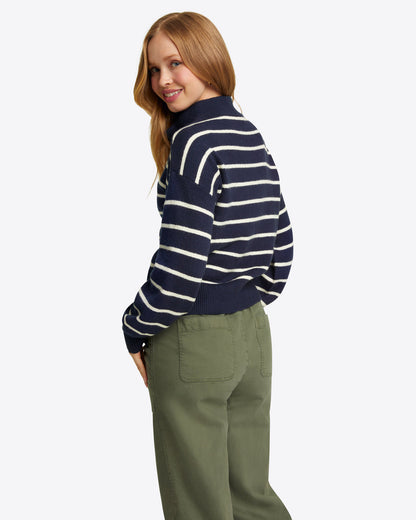 Striped Quarter Zip Sweater in Navy Mariner Stripe Nassau Navy - Draper James