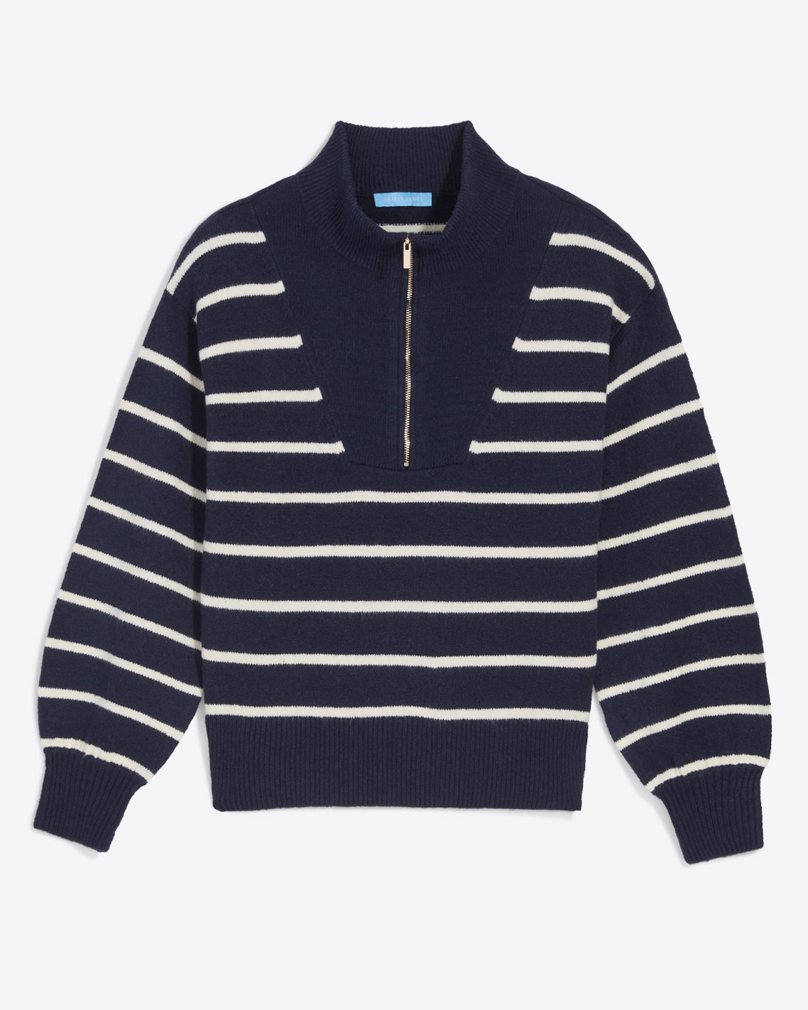 Striped Quarter Zip Sweater in Navy Mariner Stripe Nassau Navy - Draper James