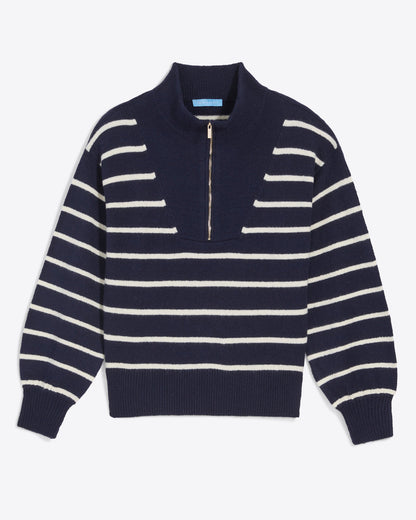 Striped Quarter Zip Sweater in Navy Mariner Stripe Nassau Navy - Draper James