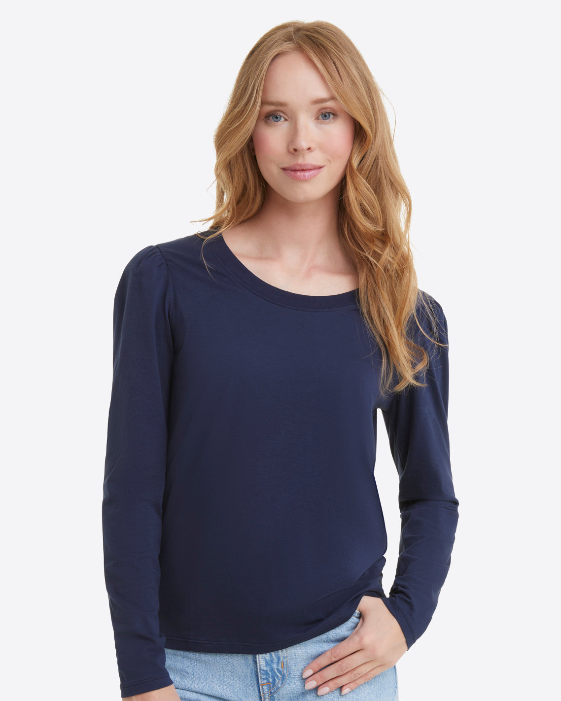 Long-Sleeve Easy Knit Top in Navy Nassau Navy - Draper James