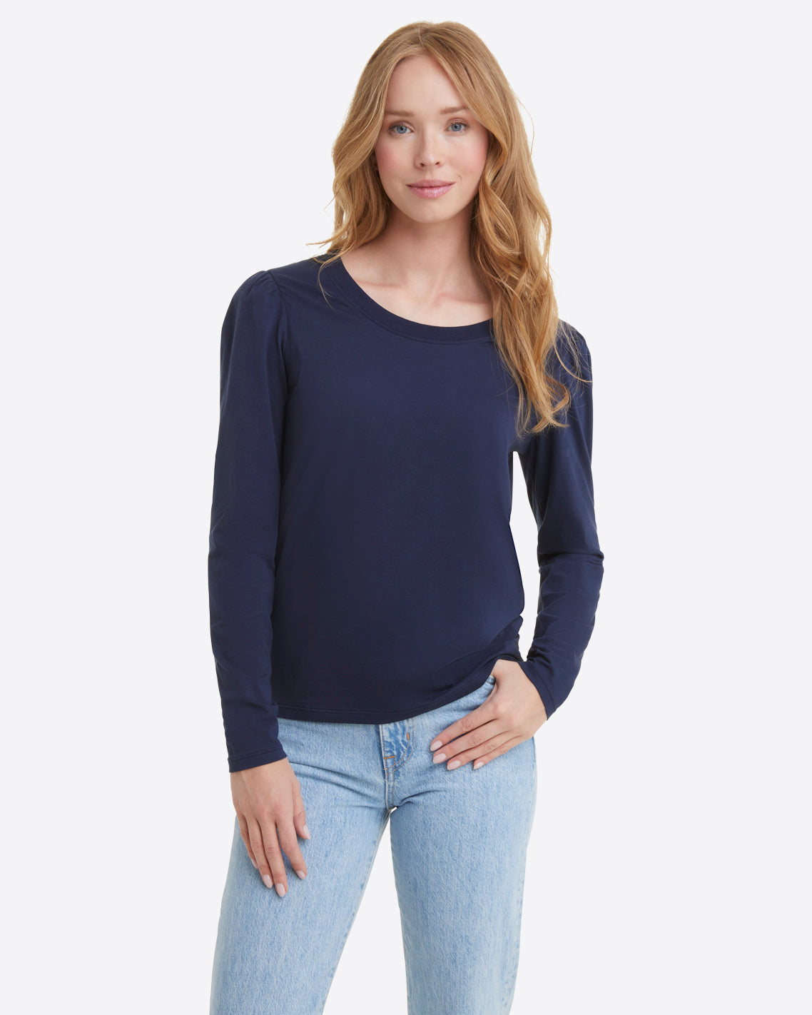 Long-Sleeve Easy Knit Top in Navy Nassau Navy - Draper James