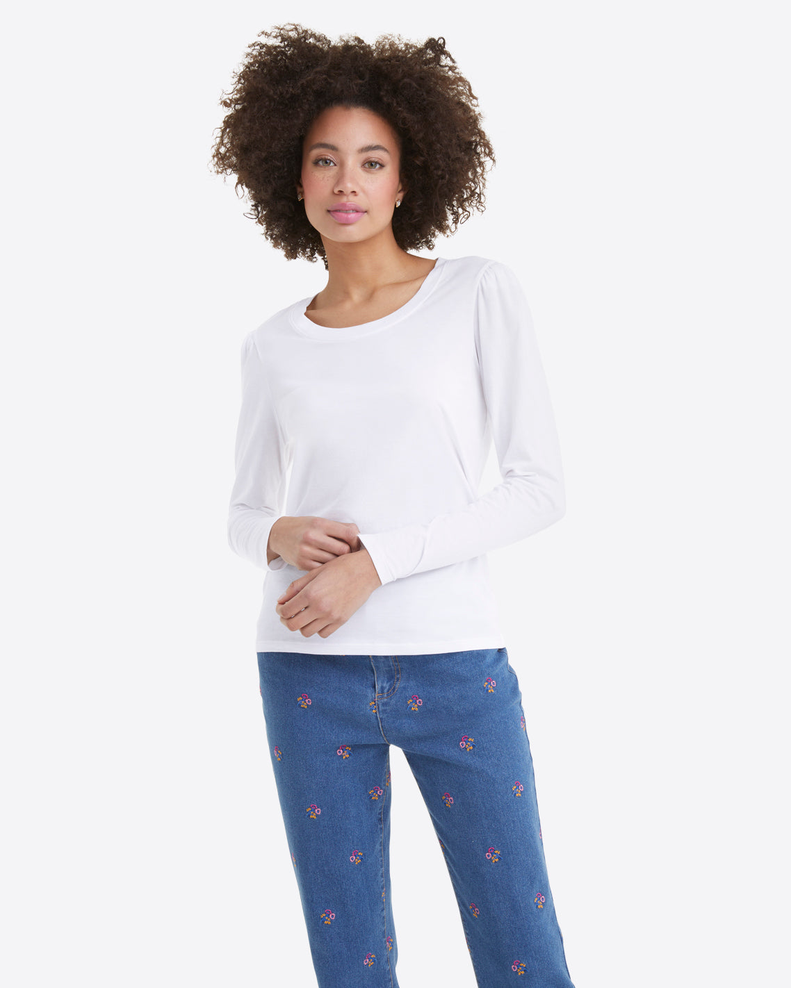 Long-Sleeve Easy Knit Top in White Magnolia White - Draper James