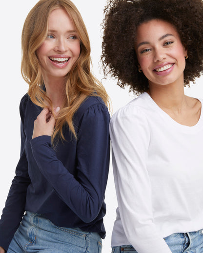 Long-Sleeve Easy Knit Top in White Magnolia White - Draper James