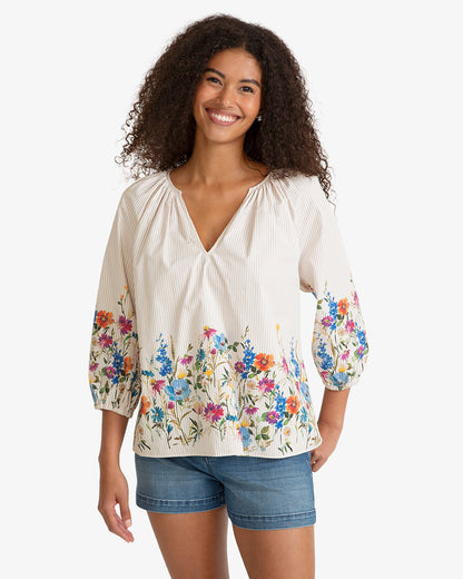 Short Sleeve Top in Summer Blooms Tan - Draper James