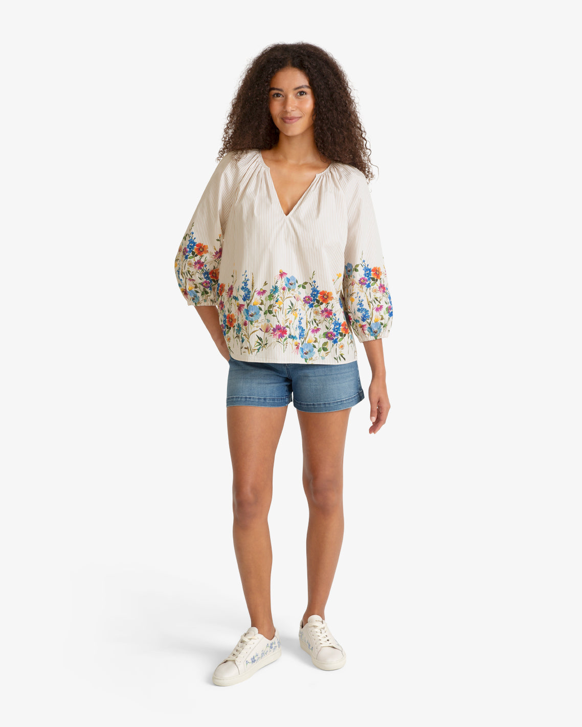 Short Sleeve Top in Summer Blooms Tan - Draper James