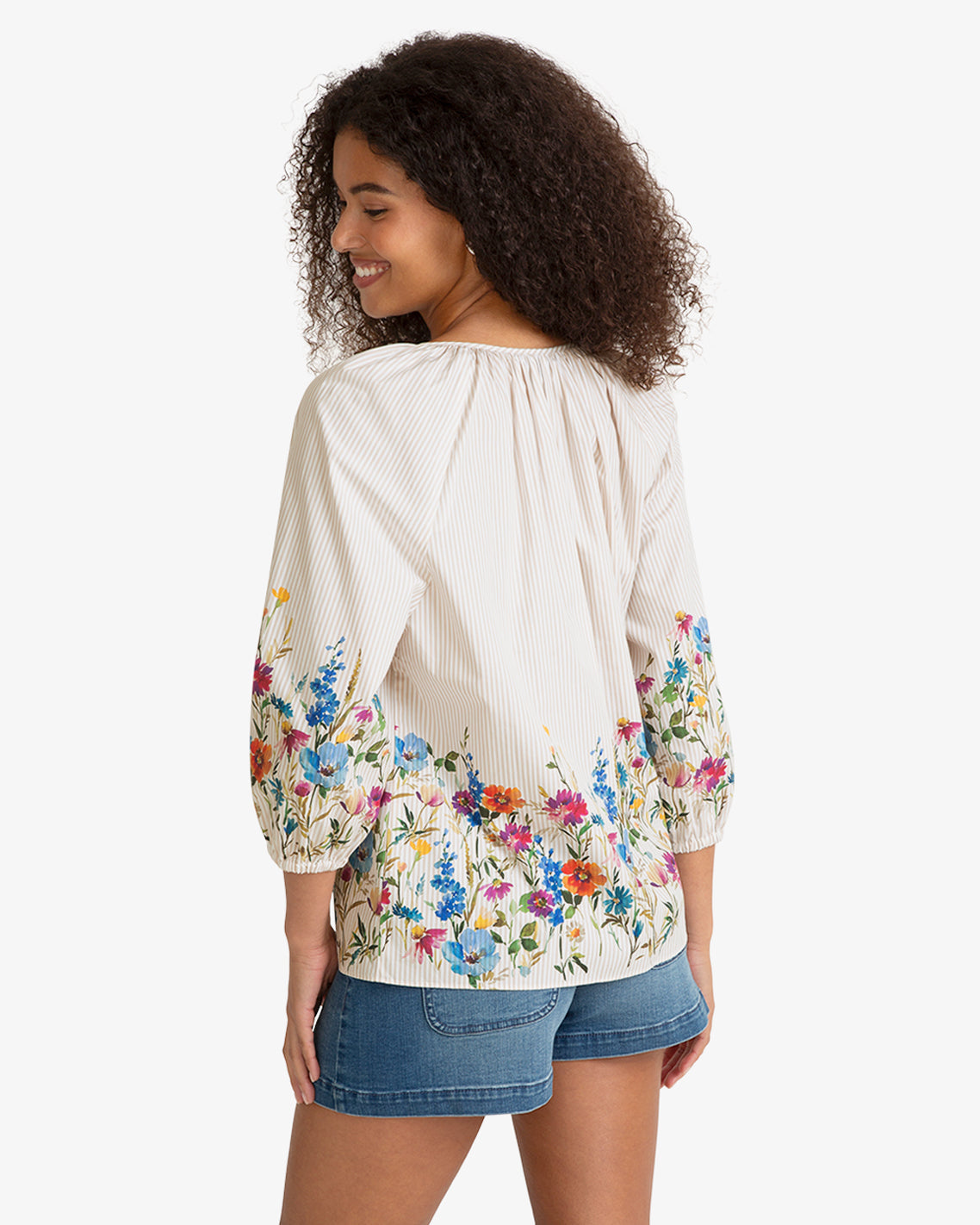 Short Sleeve Top in Summer Blooms Tan - Draper James