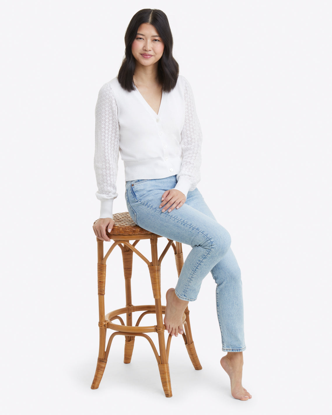 Button Front Cardigan in White Magnolia White - Draper James