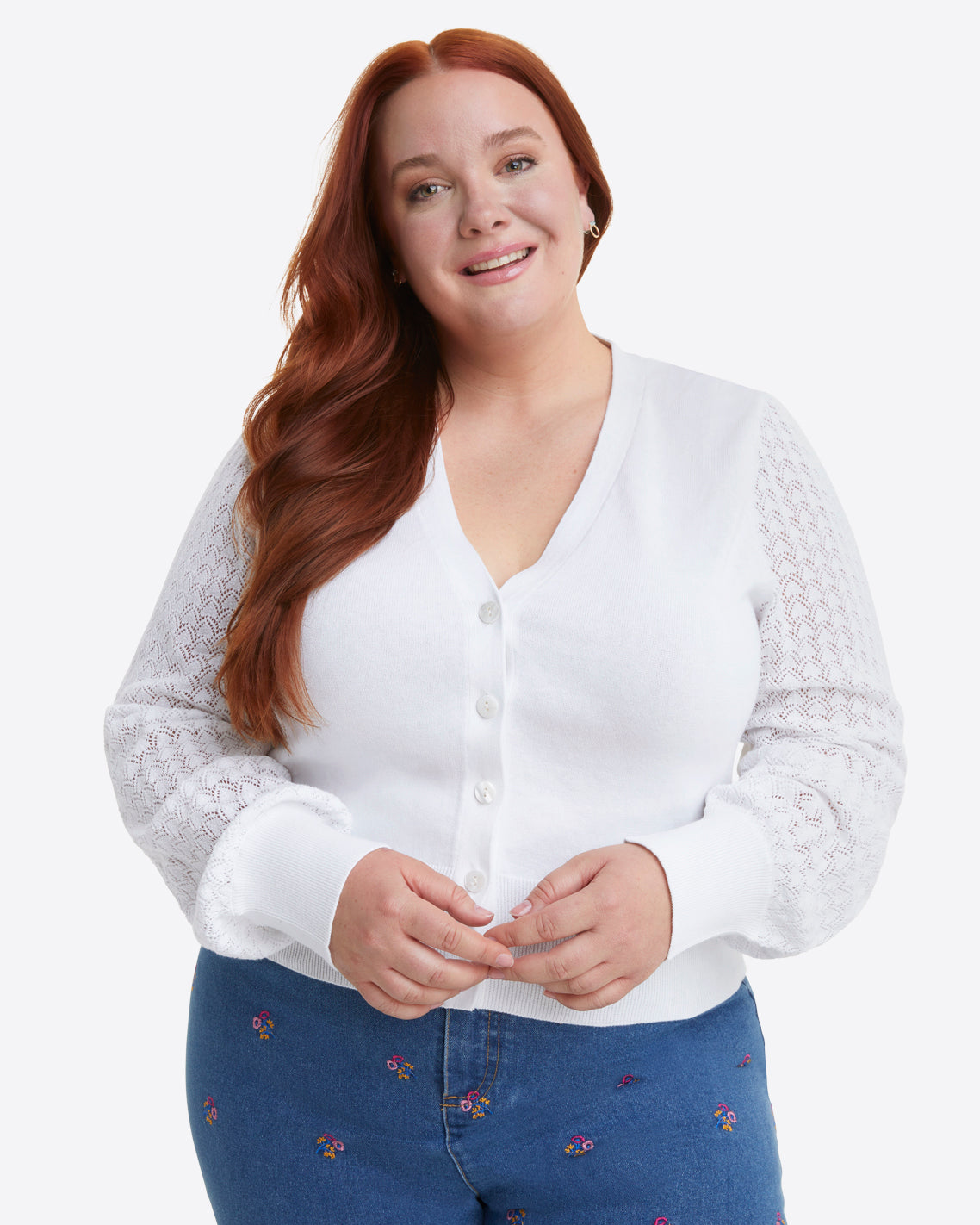 Button Front Cardigan in White Magnolia White - Draper James