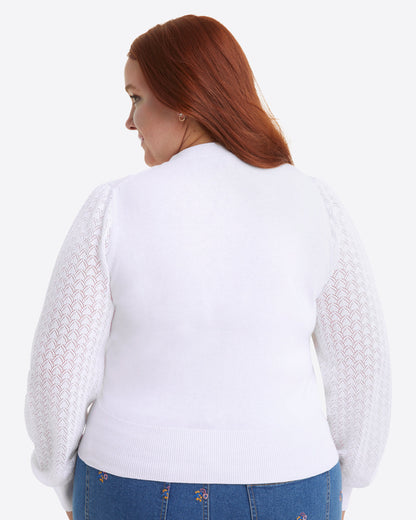Button Front Cardigan in White Magnolia White - Draper James