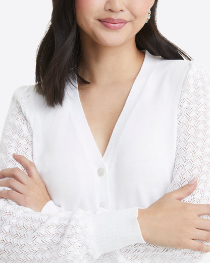 Button Front Cardigan in White Magnolia White - Draper James