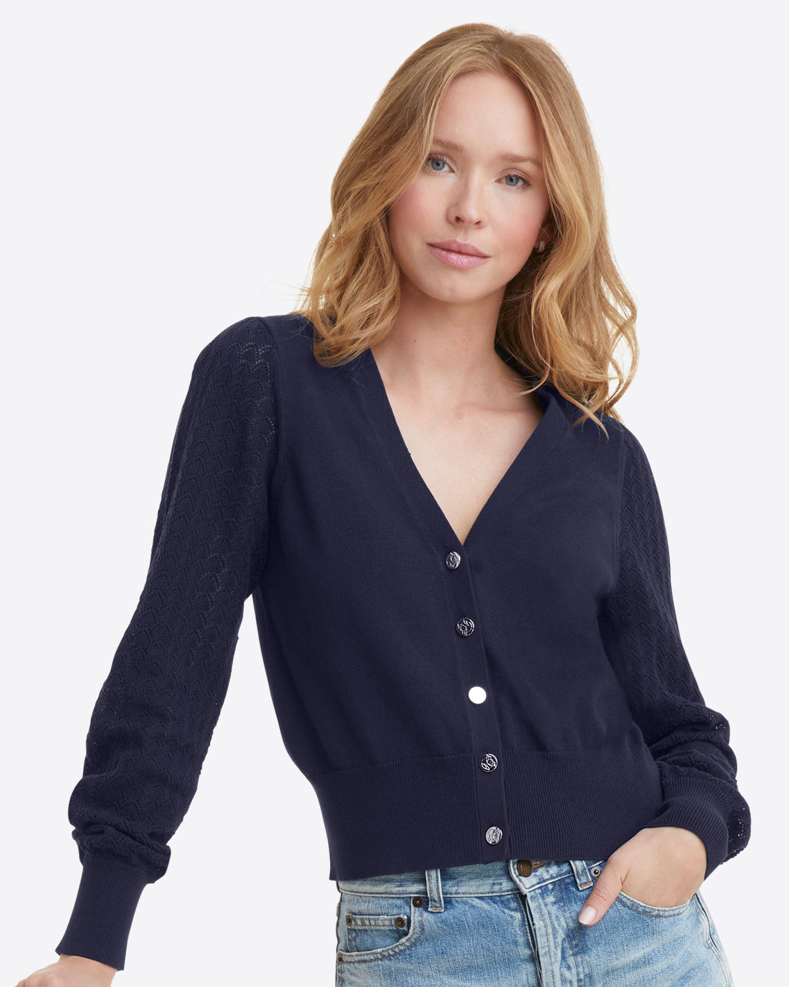 Button Front Cardigan in Navy Nassau Navy - Draper James