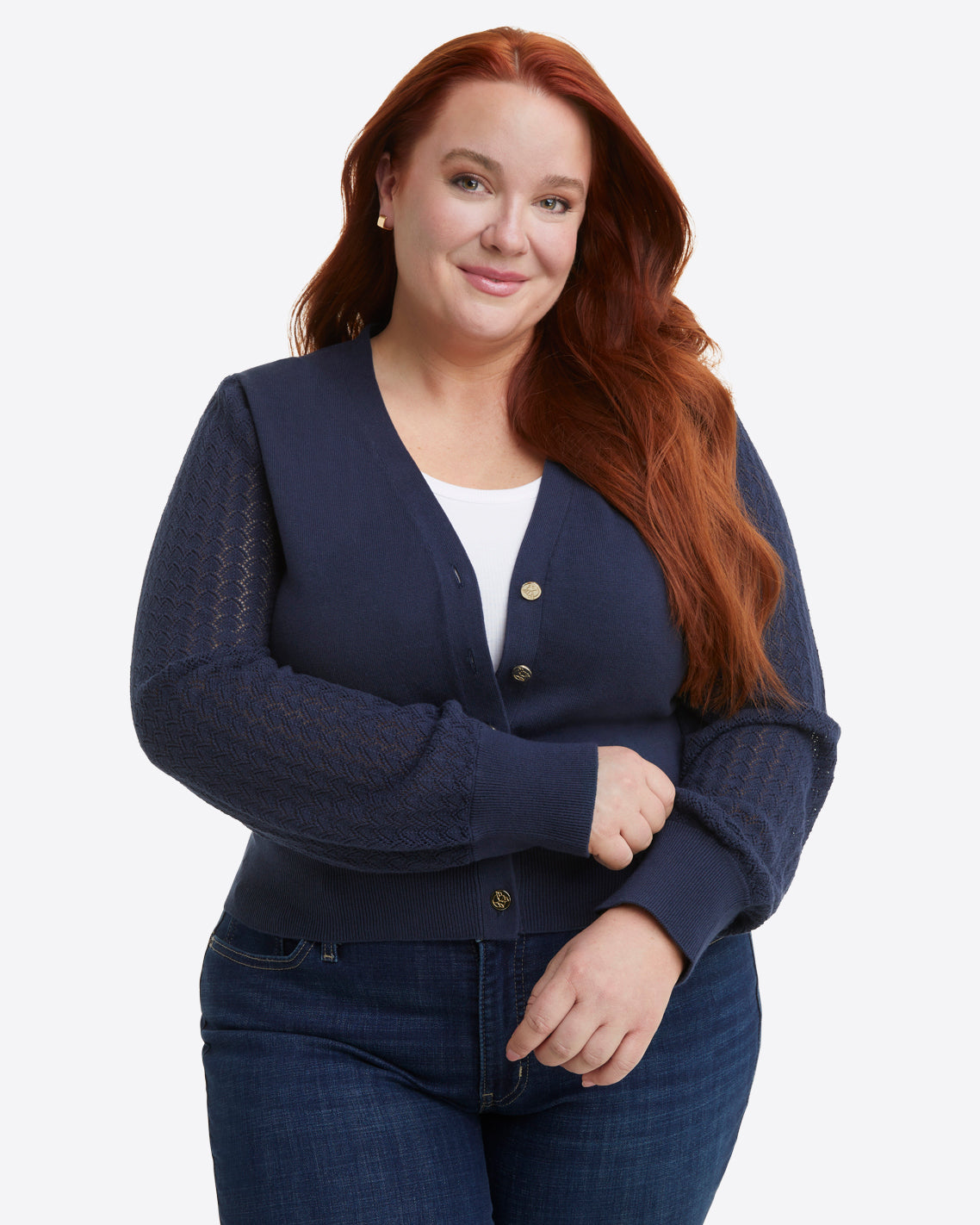 Button Front Cardigan in Navy Nassau Navy - Draper James