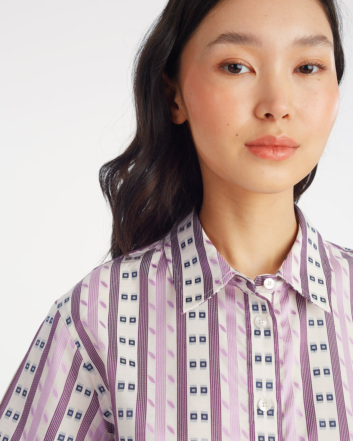 Short Sleeve Cropped Button Down | Tops by Draper James Dotted Stripes Jacquard - Draper James