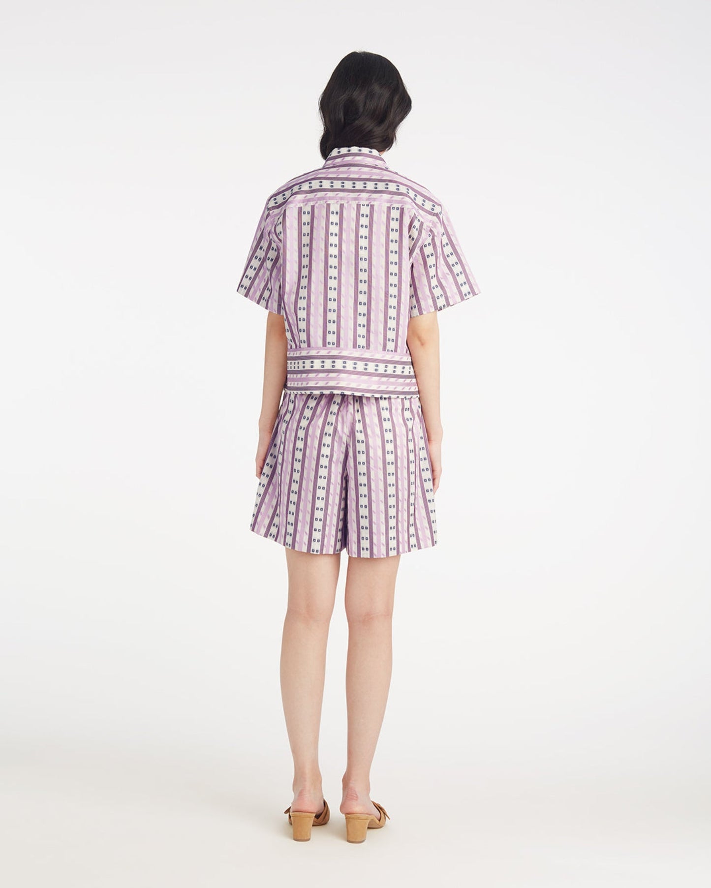 Short Sleeve Cropped Button Down | Tops by Draper James Dotted Stripes Jacquard - Draper James