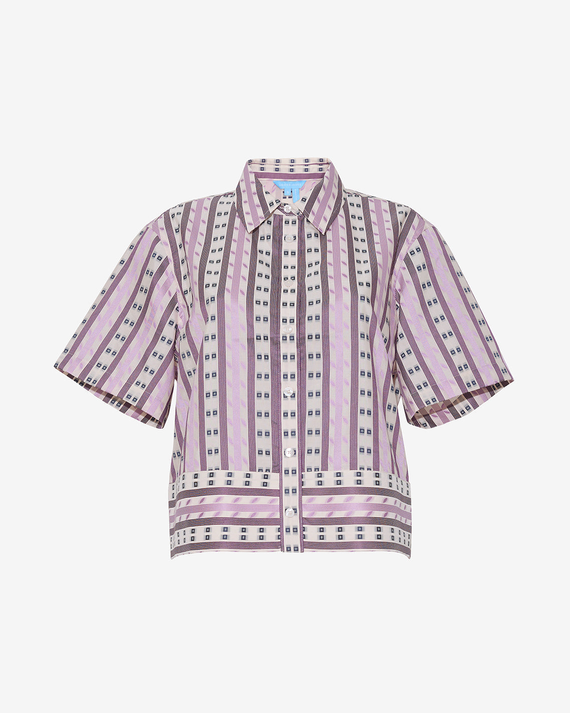 Short Sleeve Cropped Button Down | Tops by Draper James Dotted Stripes Jacquard - Draper James