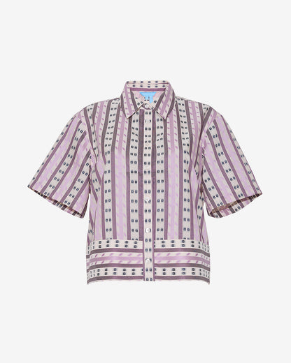 Short Sleeve Cropped Button Down | Tops by Draper James Dotted Stripes Jacquard - Draper James