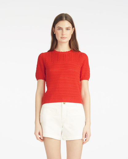 Short Sleeve Pointelle Sweater in Red Red - Draper James