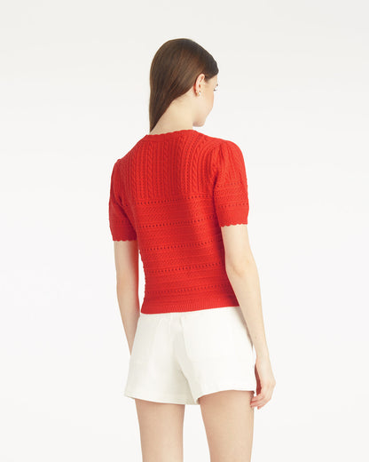 Short Sleeve Pointelle Sweater in Red Red - Draper James