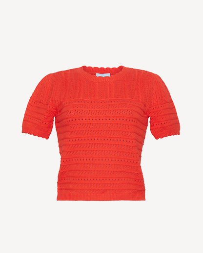 Short Sleeve Pointelle Sweater in Red Red - Draper James