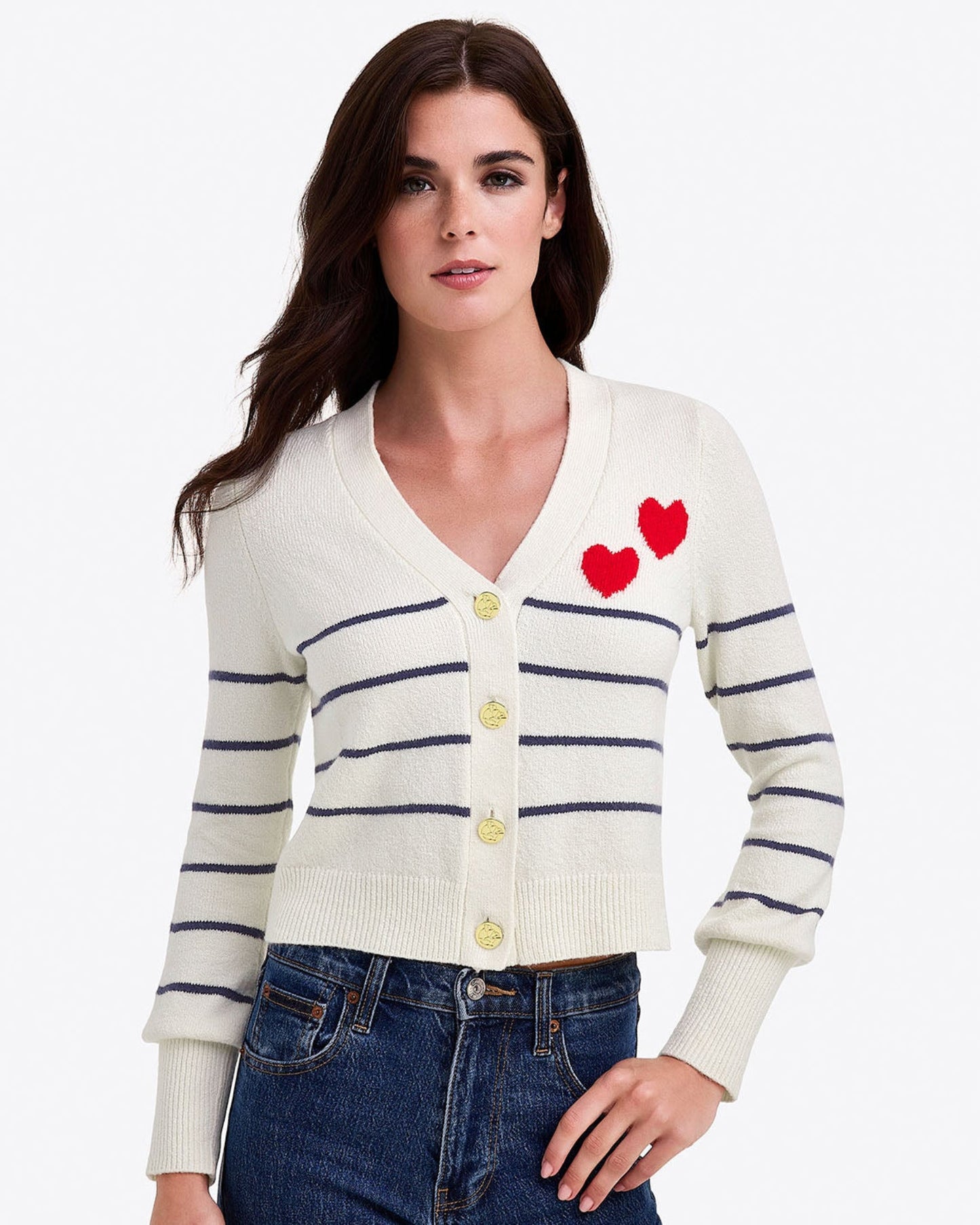 Stripe Heart Cardigan Magnolia White Multi - Draper James