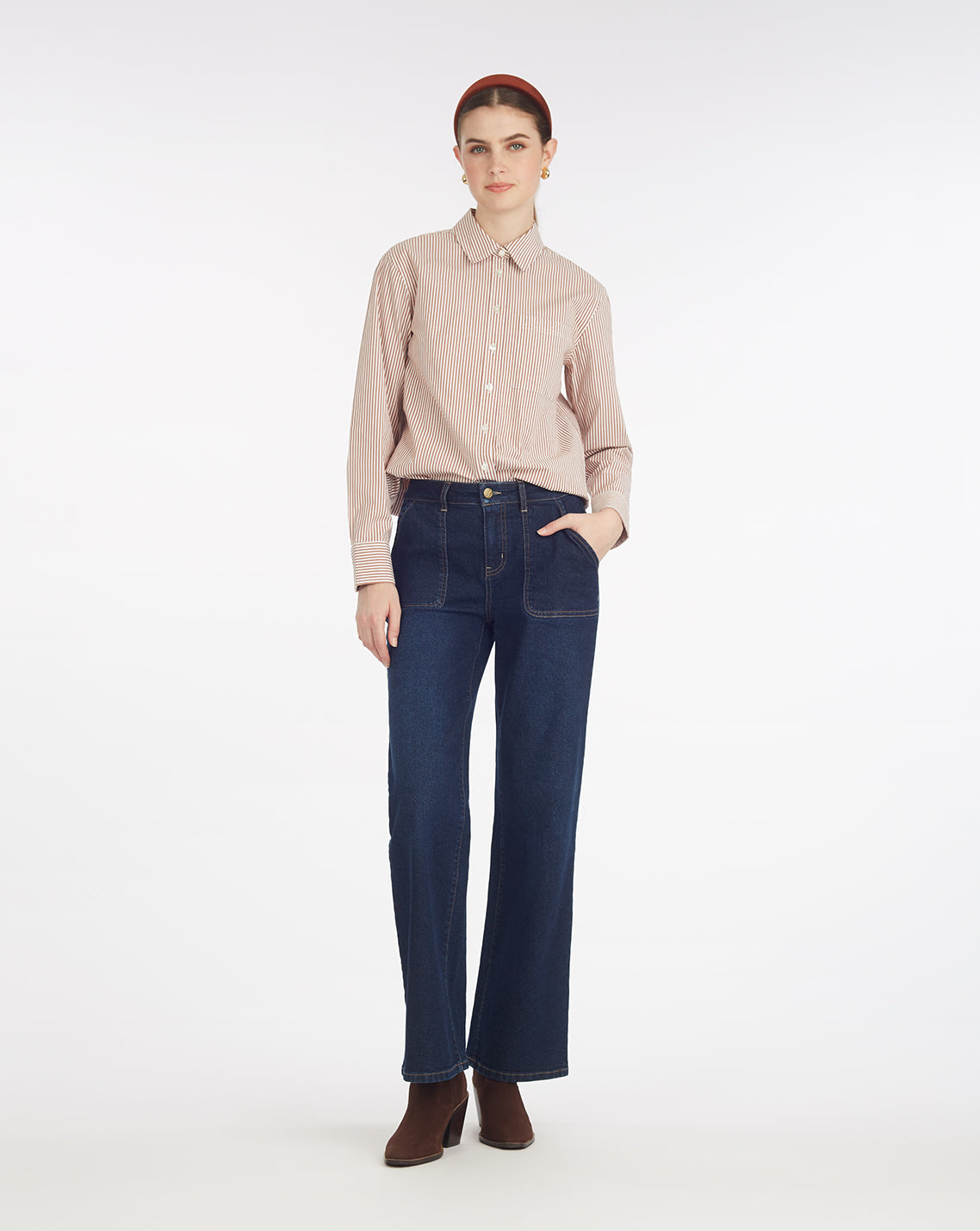 Long-Sleeve Button Down in Rust Stripe Rust - Draper James