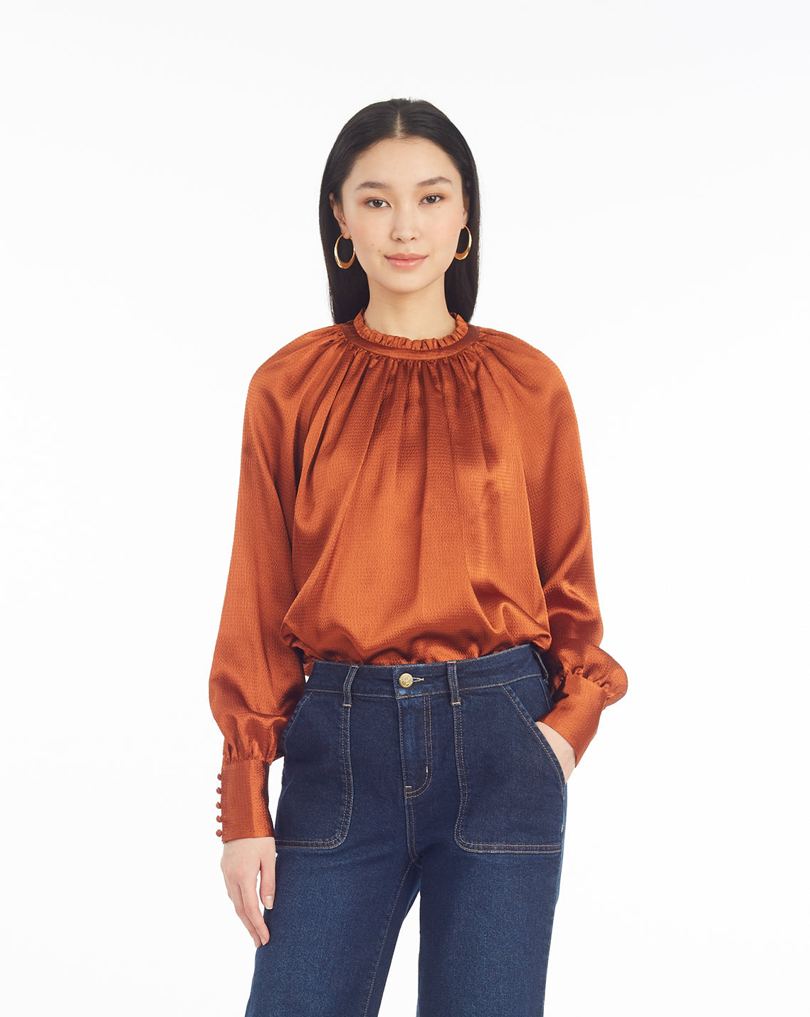 Long-Sleeve Top in Gingerbread Brown - Draper James