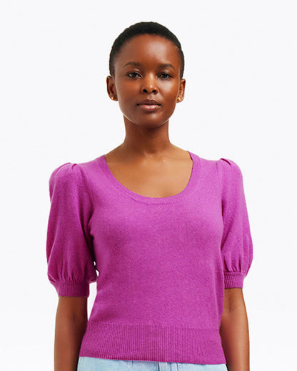 Short Sleeve Cashmere Sweater in Ivory Fuscia - Draper James