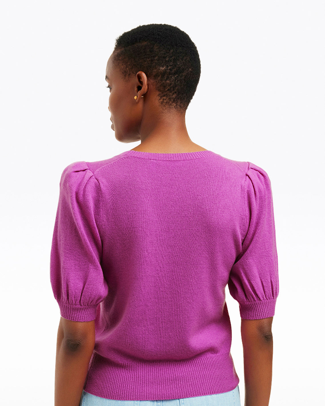 Short Sleeve Cashmere Sweater in Ivory Fuscia - Draper James