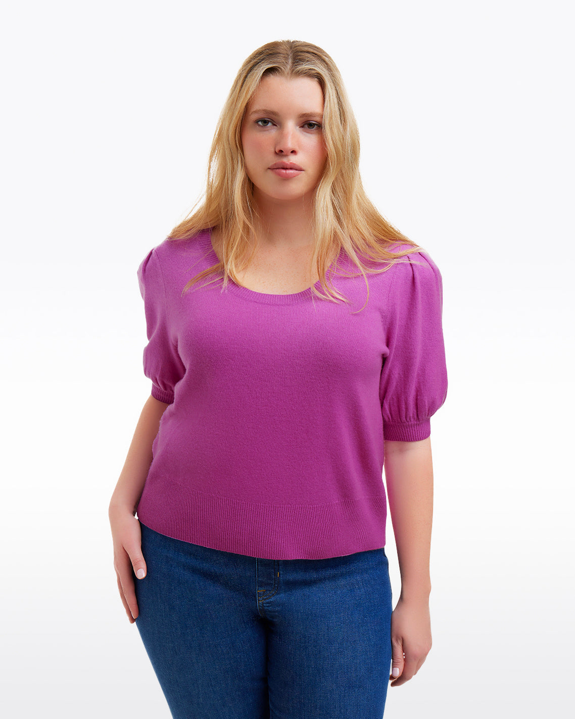Short Sleeve Cashmere Sweater in Ivory Fuscia - Draper James