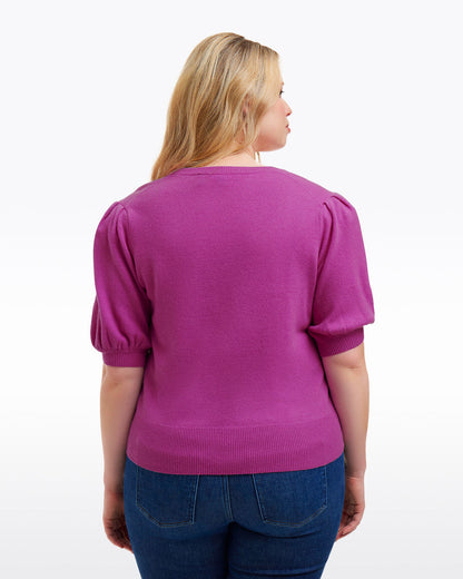 Short Sleeve Cashmere Sweater in Ivory Fuscia - Draper James