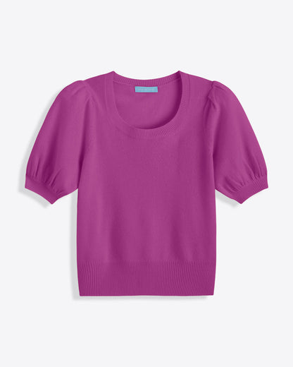Short Sleeve Cashmere Sweater in Ivory Fuscia - Draper James