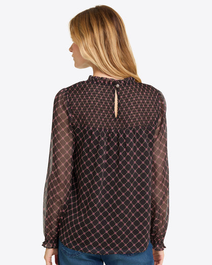 Jacqueline Long Sleeve Top in Crinkle Chiffon Black Daisy Trellis - Draper James