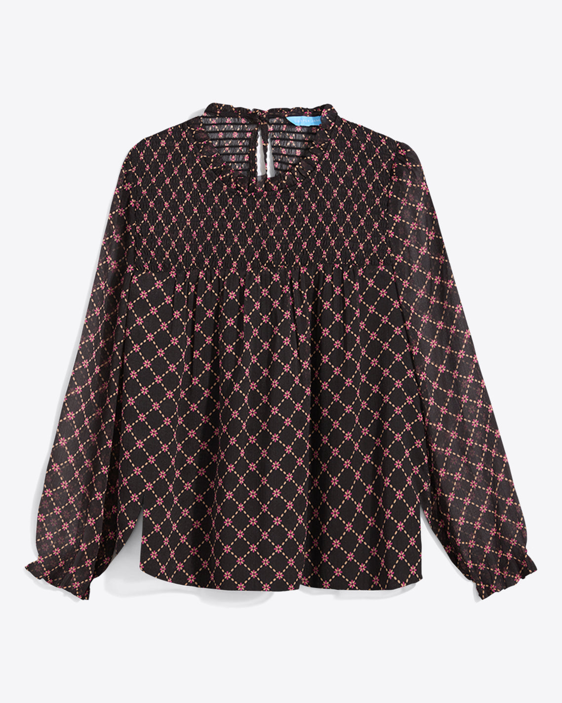 Jacqueline Long Sleeve Top in Crinkle Chiffon Black Daisy Trellis - Draper James