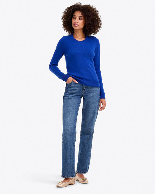 Button Shoulder Cashmere Sweater in Ivory Royal Blue - Draper James