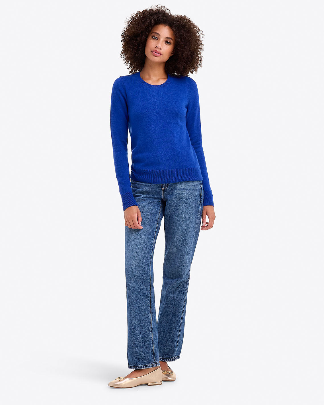 Button Shoulder Cashmere Sweater in Ivory Royal Blue - Draper James