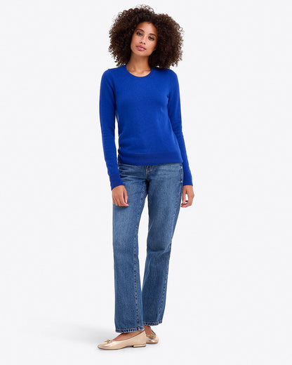 Button Shoulder Cashmere Sweater in Ivory Royal Blue - Draper James
