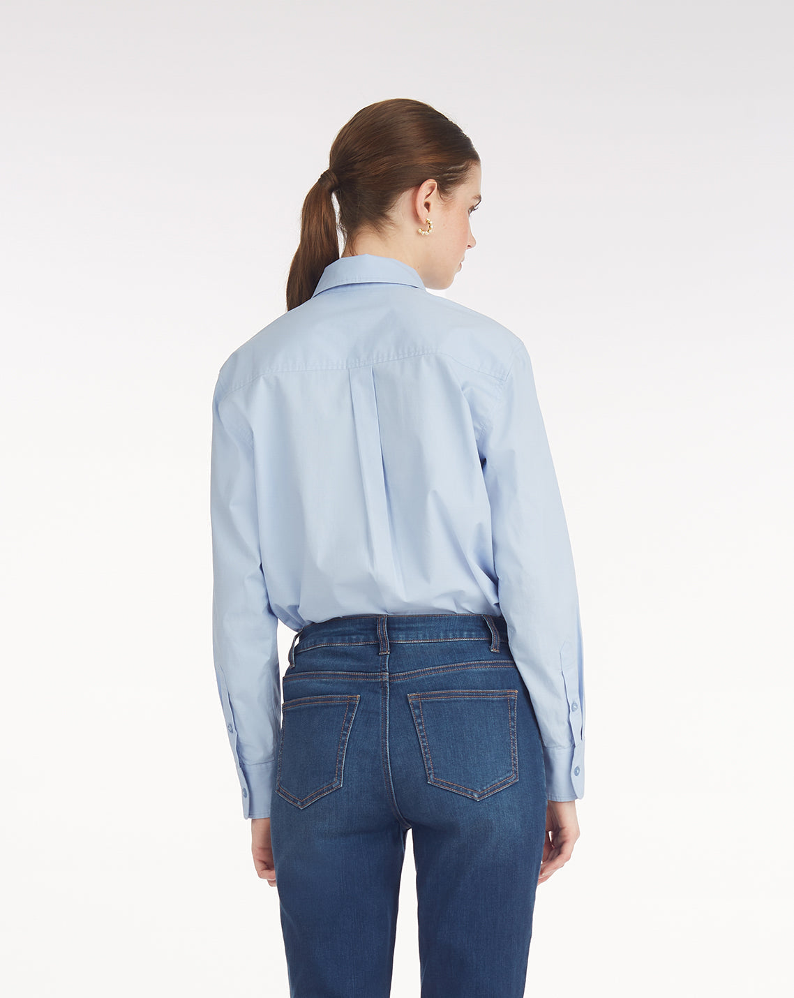 Long-Sleeve Button Down in Cotton Poplin Light Blue - Draper James
