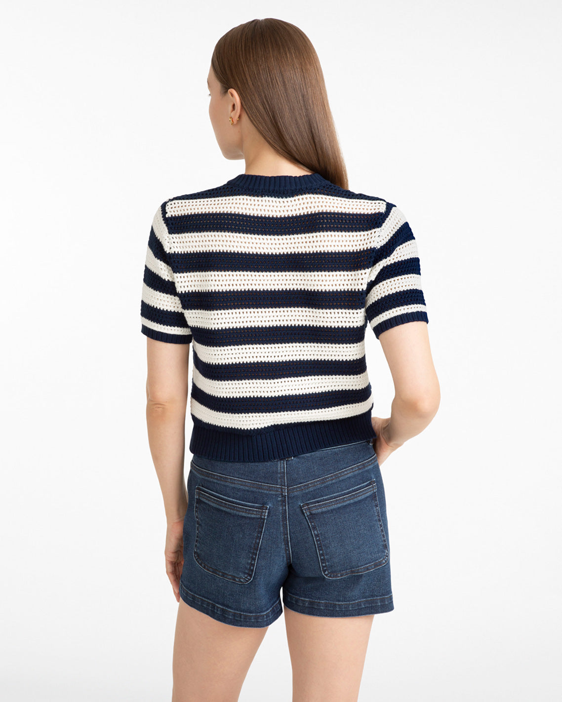 Blue & White SS Cardigan Nassau Navy Multi - Draper James