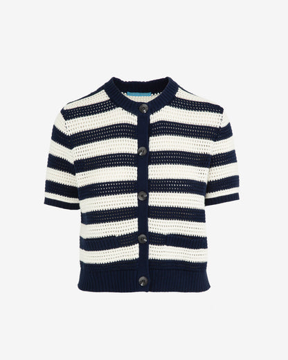Blue & White SS Cardigan Nassau Navy Multi - Draper James