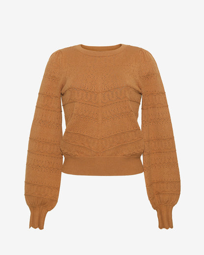 Long-Sleeve Pointelle Sweater in Ivory Brown - Draper James