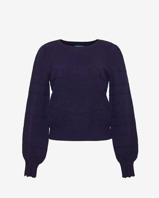Long-Sleeve Pointelle Sweater in Blush Nassau Navy - Draper James