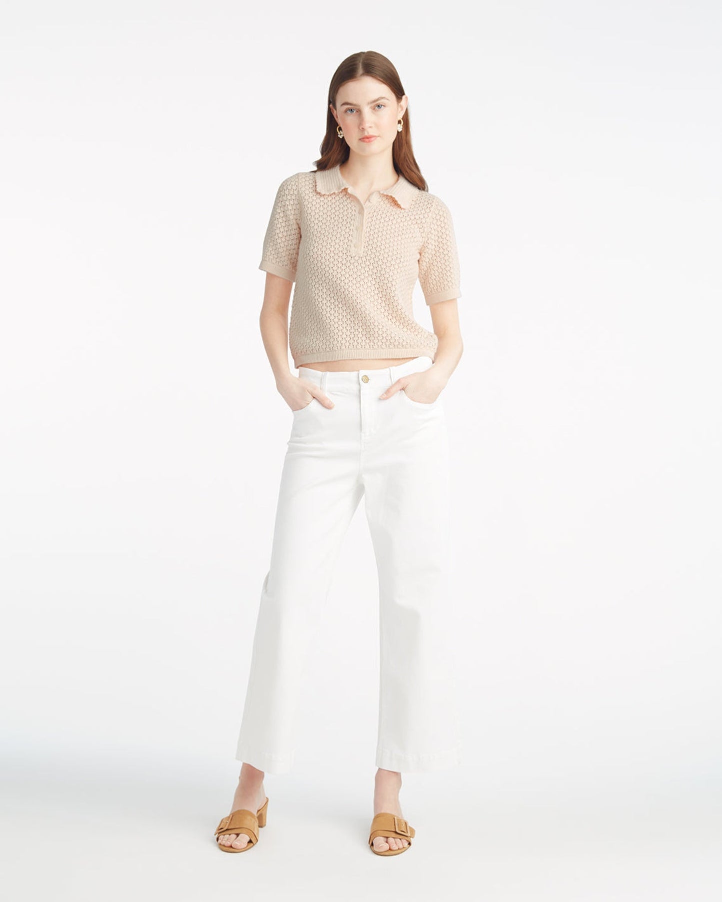 Sweater Polo with Scalloped Collar Beige - Draper James