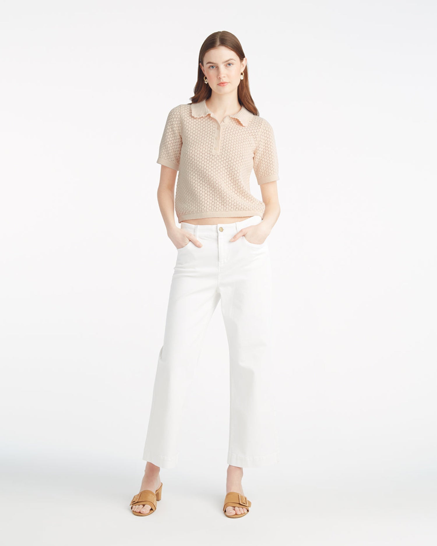 Sweater Polo with Scalloped Collar Beige - Draper James