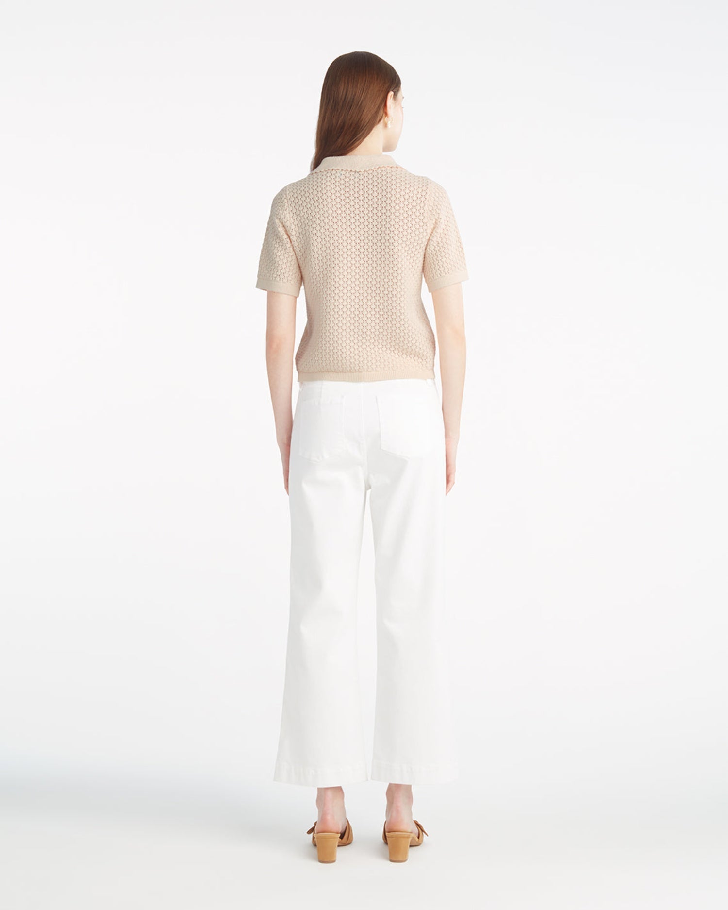 Sweater Polo with Scalloped Collar Beige - Draper James