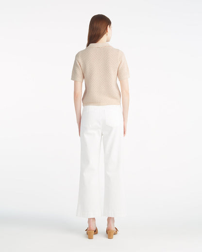 Sweater Polo with Scalloped Collar Beige - Draper James