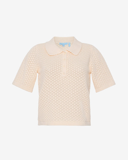 Sweater Polo with Scalloped Collar Beige - Draper James